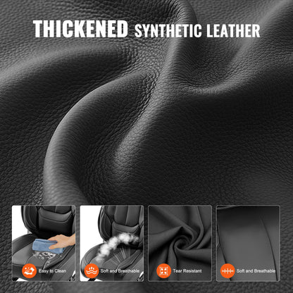 Sätesöverdrag, universella bilsätesöverdrag Framsäten, 6 st sätesöverdrag i konstläder, helt innesluten design, löstagbart nackstöd och krockkudde kompatibel, för de flesta bilar SUV:ar och lastbilar Svart