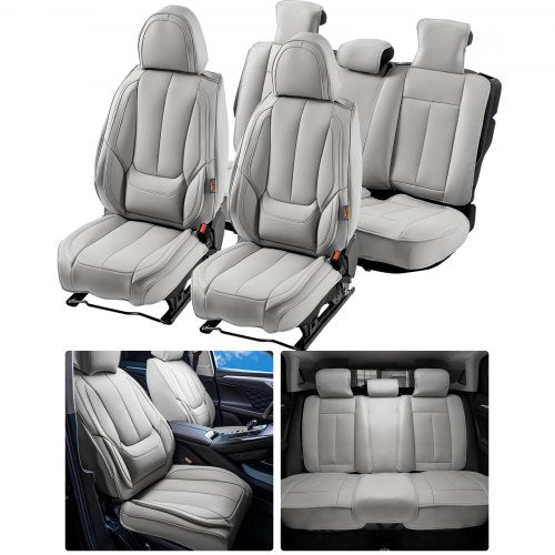 Seat Covers, Universal Car Seat Covers Full Set Seats, Front and Rear Seat, 13pcs Faux Leather Seat Cover, Full Enclosed Design, Detachable Headrest and Airbag Compatible, for Most Car SUV Truck