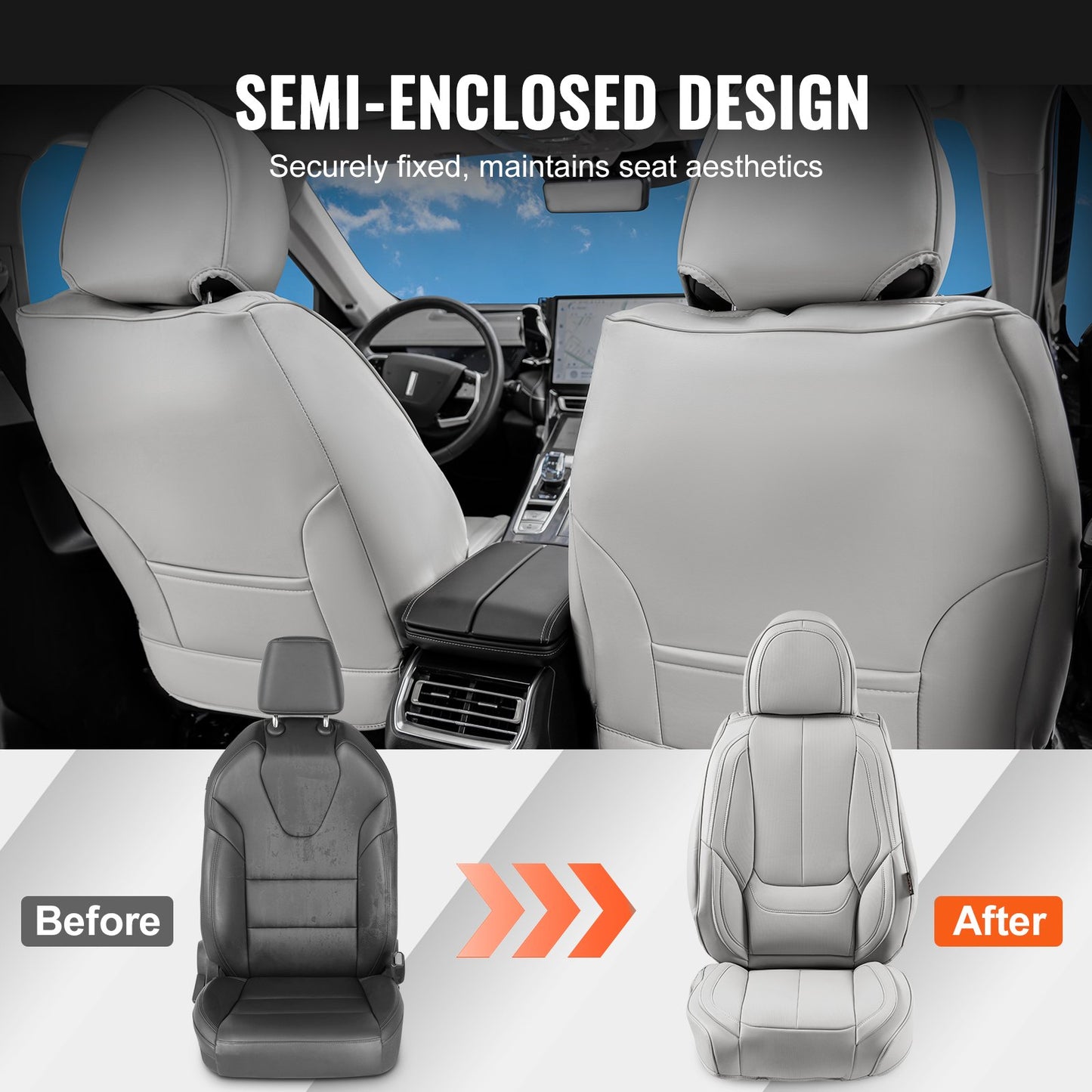 Seat Covers, Universal Car Seat Covers Full Set Seats, Front and Rear Seat, 13pcs Faux Leather Seat Cover, Full Enclosed Design, Detachable Headrest and Airbag Compatible, for Most Car SUV Truck