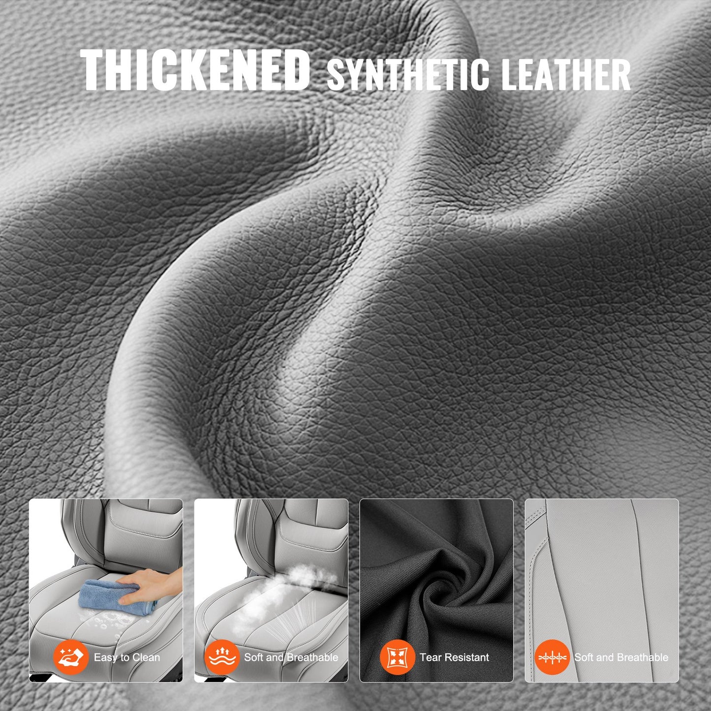 Seat Covers, Universal Car Seat Covers Full Set Seats, Front and Rear Seat, 13pcs Faux Leather Seat Cover, Full Enclosed Design, Detachable Headrest and Airbag Compatible, for Most Car SUV Truck
