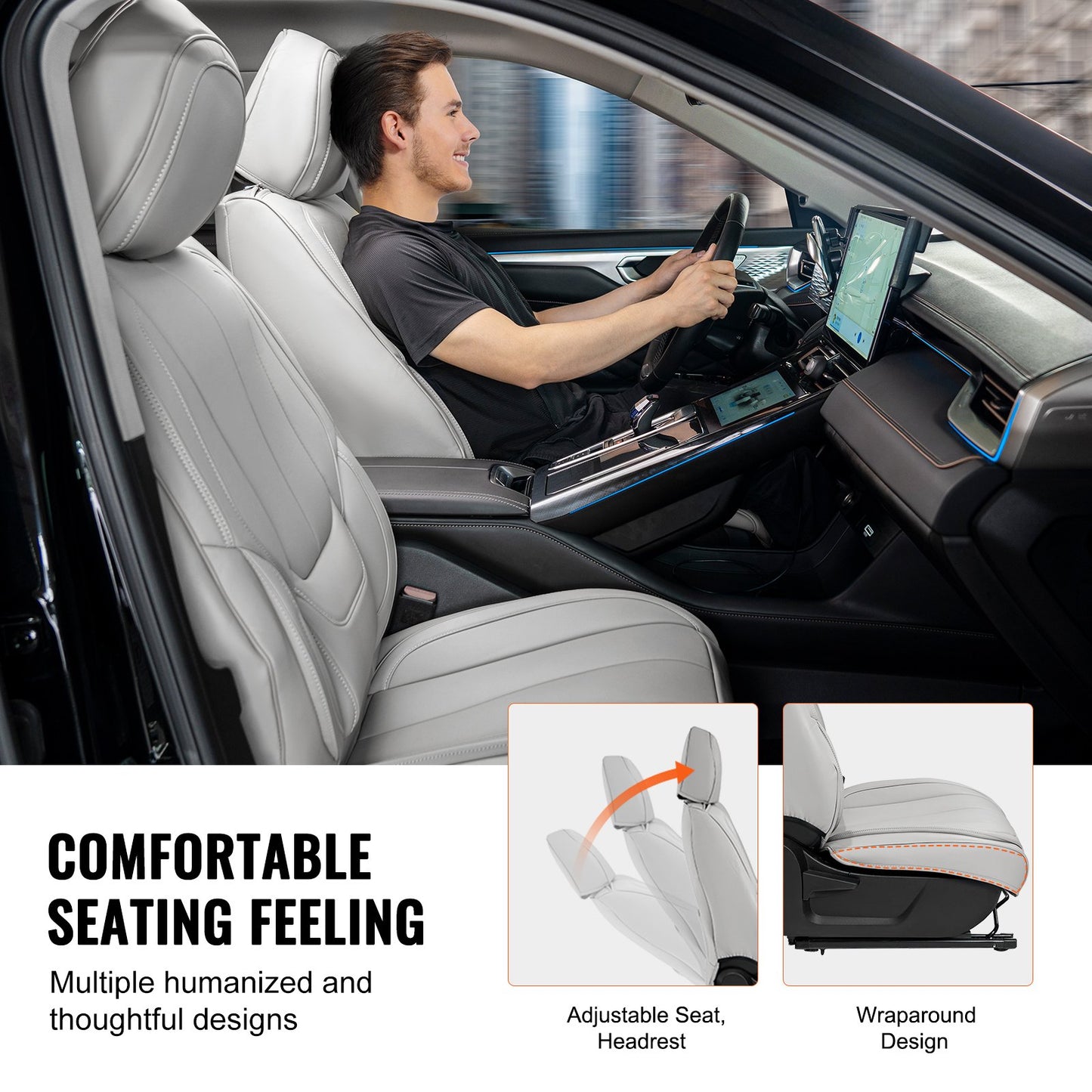 Seat Covers, Universal Car Seat Covers Full Set Seats, Front and Rear Seat, 13pcs Faux Leather Seat Cover, Full Enclosed Design, Detachable Headrest and Airbag Compatible, for Most Car SUV Truck