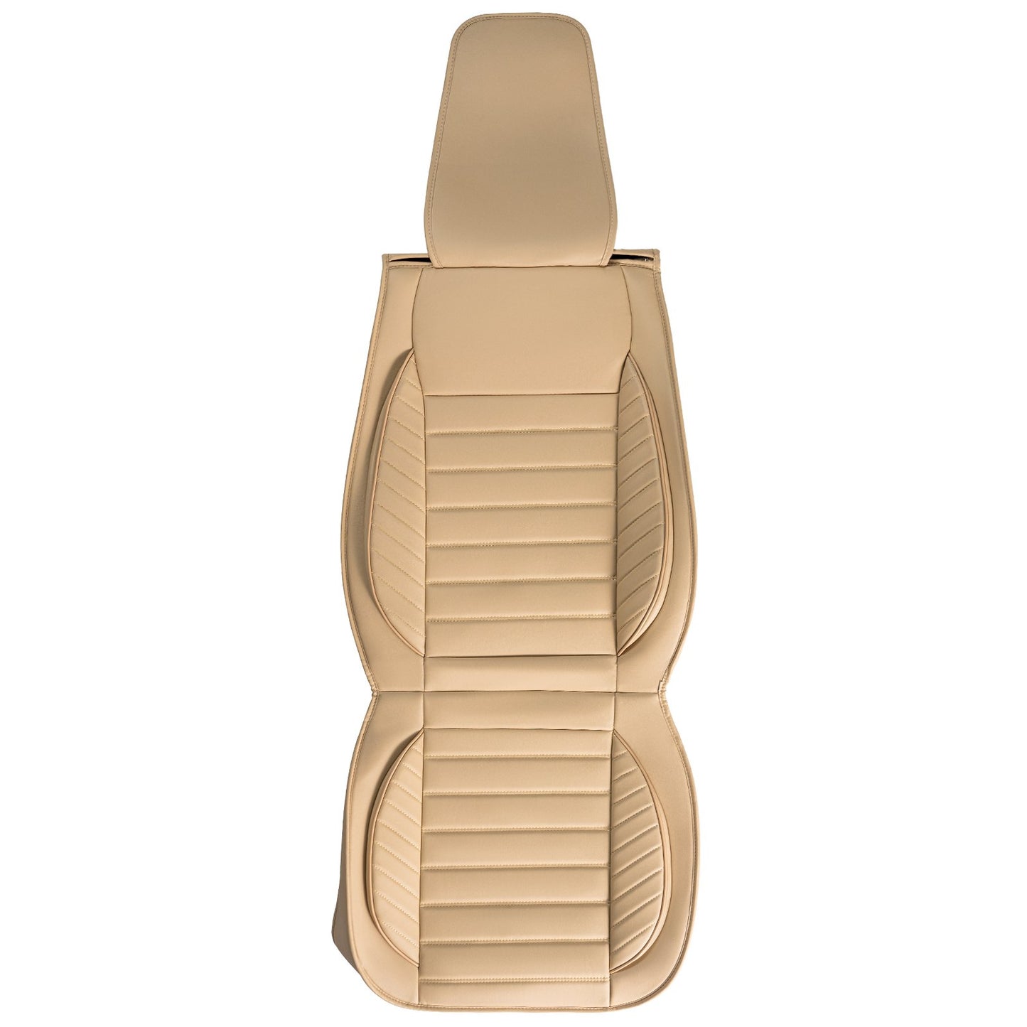 Sitzbezüge, Universal-Autositzbezüge Vordersitze, 2 Stück Kunstleder-Sitzbezüge, Halbgeschlossenes Design, Abnehmbare Kopfstütze und Airbag-kompatibel, für die meisten Autos, SUVs und LKWs Beige
