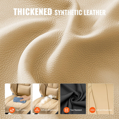 Seat Covers, Universal Car Seat Covers Front Seats, 6pcs Faux Leather Seat Cover, Full Enclosed Design, Detachable Headrest and Airbag Compatible, for Most Cars SUVs and Trucks Beige