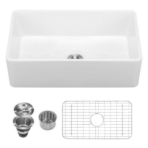 33.5x20 inch Farmhouse Sink, White Sink Workstation, Fireclay Undermount Basins, Apron Front Single Bowl Basin with Multiple Accessories, Large Capacity Household Dishwasher Sinks for Kitchen