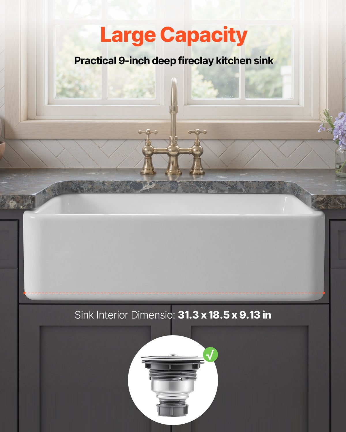 33.5x20 inch Farmhouse Sink, White Sink Workstation, Fireclay Undermount Basins, Apron Front Single Bowl Basin with Multiple Accessories, Large Capacity Household Dishwasher Sinks for Kitchen