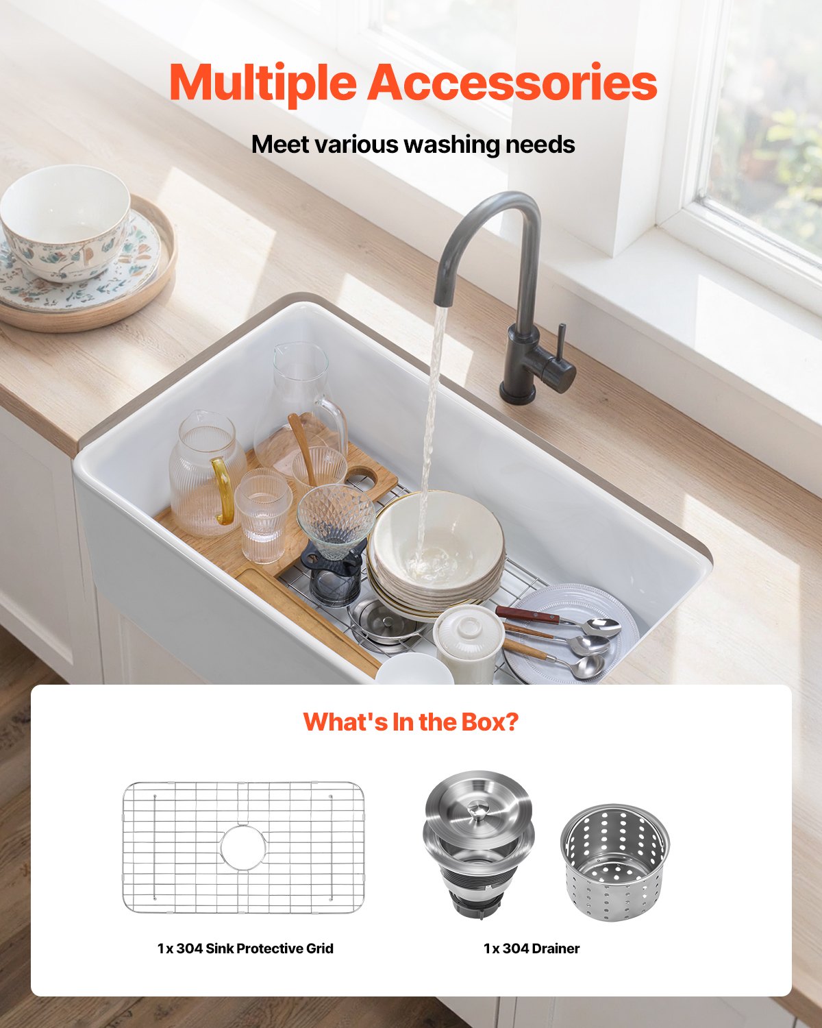 33.5x20 inch Farmhouse Sink, White Sink Workstation, Fireclay Undermount Basins, Apron Front Single Bowl Basin with Multiple Accessories, Large Capacity Household Dishwasher Sinks for Kitchen