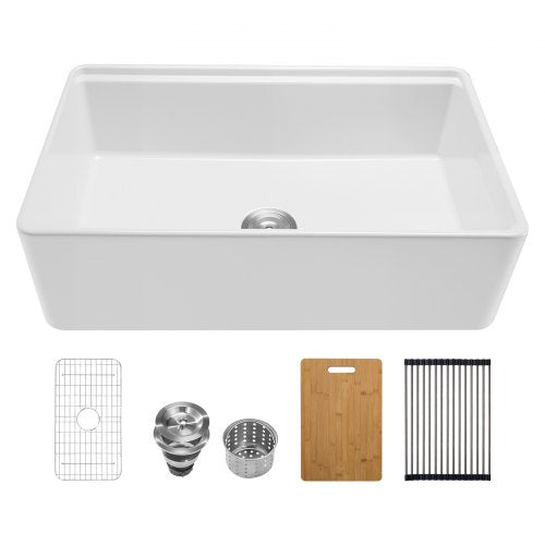 32.5x20 inch Farmhouse Sink, White Sink Workstation, Fireclay Undermount Basins, Apron Front Single Bowl Basin with Multiple Accessories, Large Capacity Household Dishwasher Sinks for Kitchen