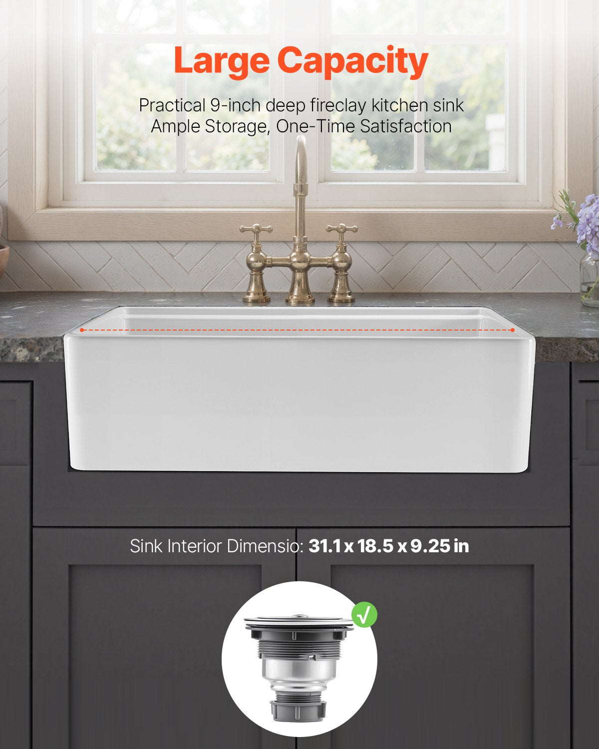 32.5x20 inch Farmhouse Sink, White Sink Workstation, Fireclay Undermount Basins, Apron Front Single Bowl Basin with Multiple Accessories, Large Capacity Household Dishwasher Sinks for Kitchen