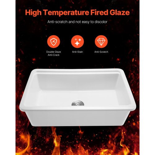 76cm farmhouse sink top mounted undermount kitchen sink with single bowl, fireclay