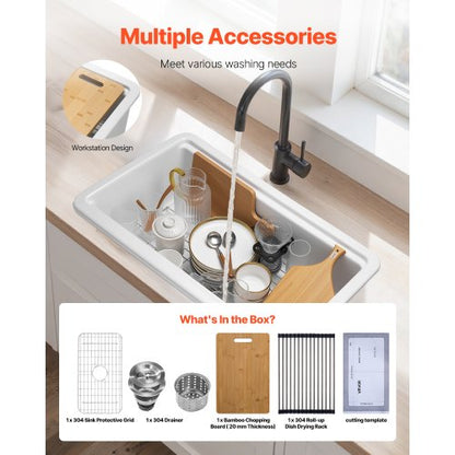 76cm farmhouse sink top mounted undermount kitchen sink with single bowl, fireclay