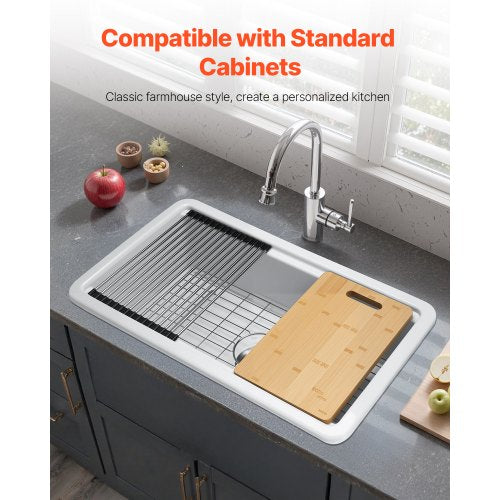 76cm farmhouse sink top mounted undermount kitchen sink with single bowl, fireclay