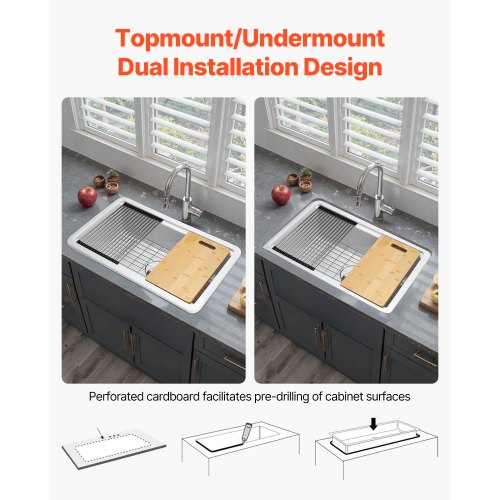 76cm farmhouse sink top mounted undermount kitchen sink with single bowl, fireclay