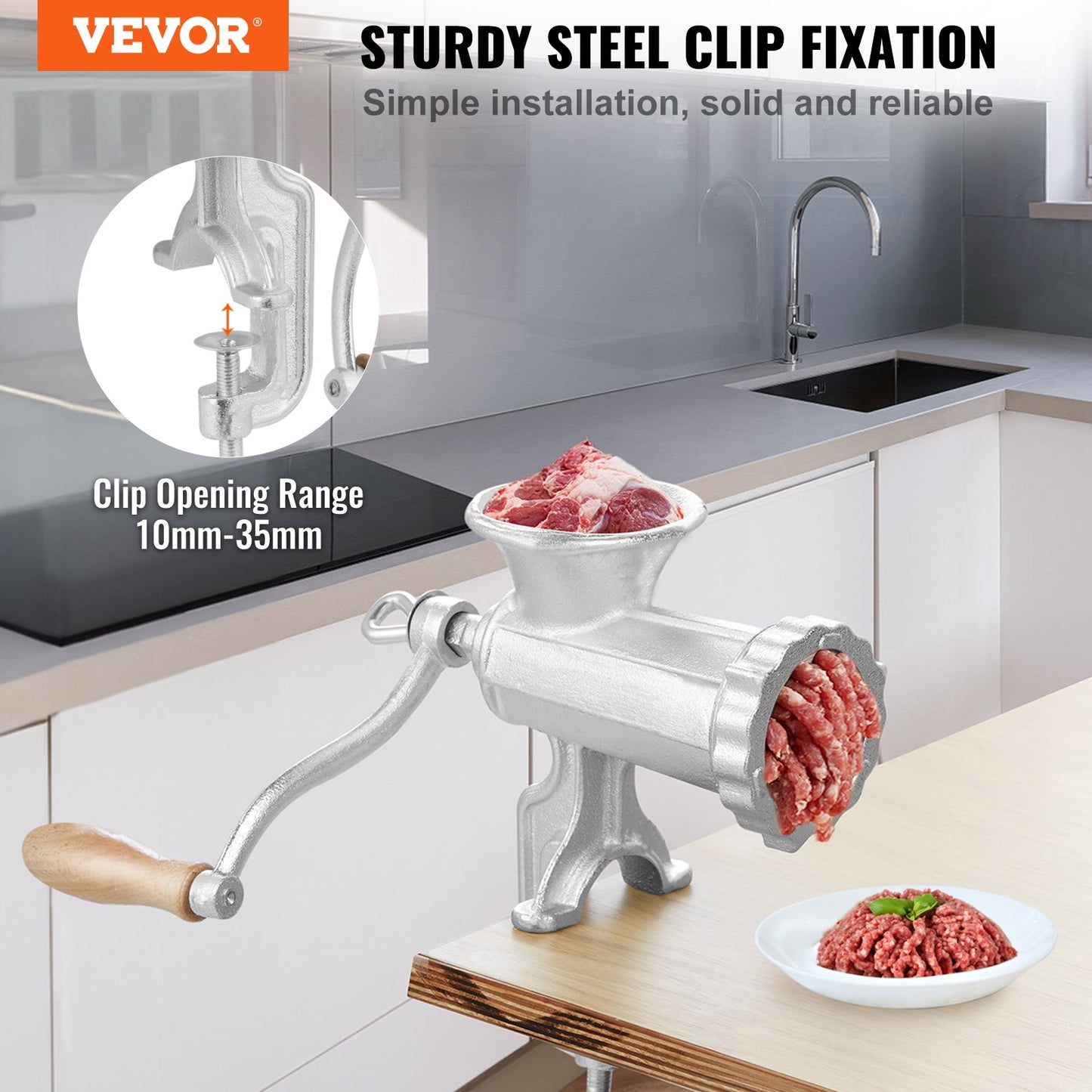 Manual meat grinder, powerful hand meat grinder made of cast iron with steel table clamp, minced meat sausage machine with 1 cutting blade, 2 cutting plates, 3 sausage tubes for beef pepper mushroom
