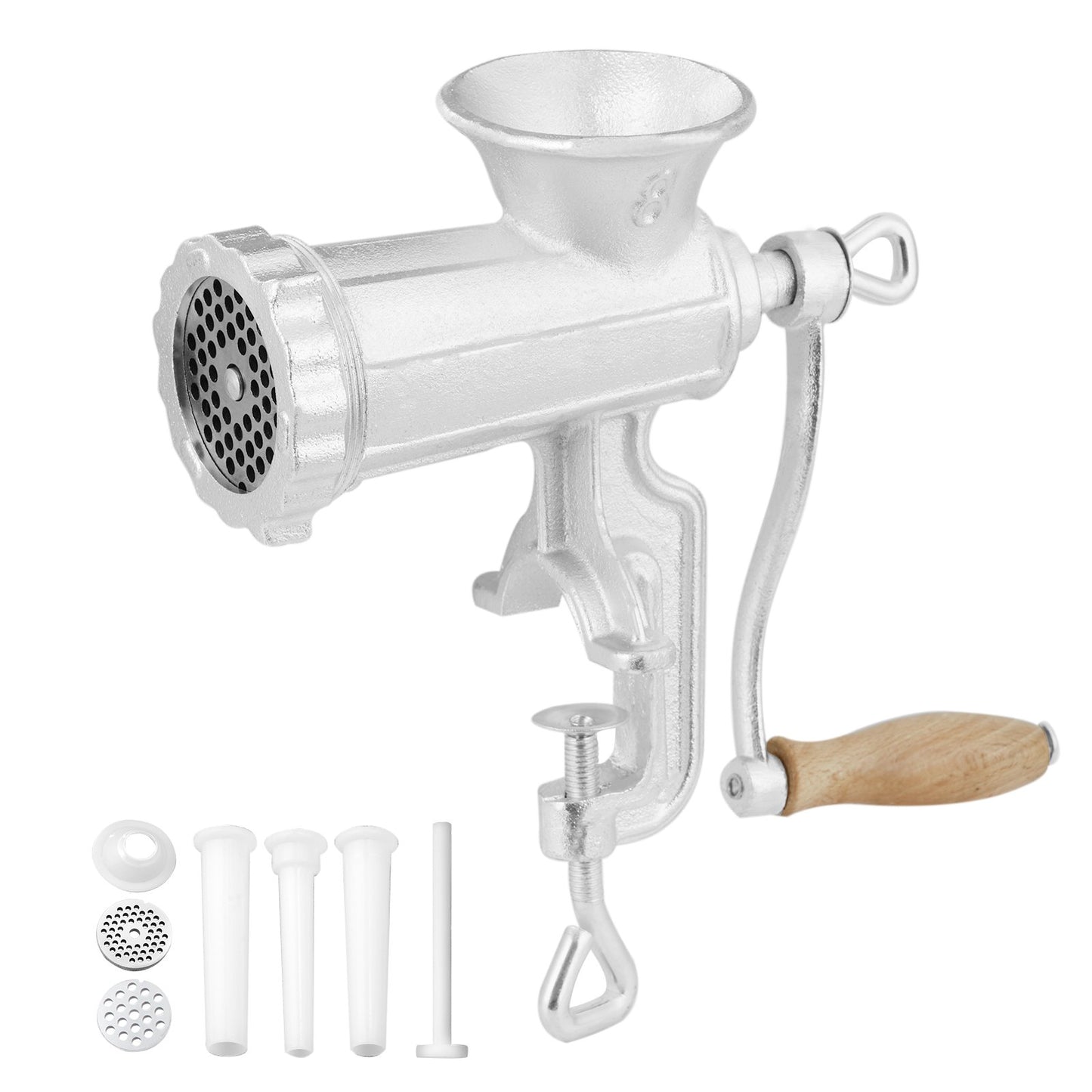 Manual meat grinder, powerful hand meat grinder made of cast iron with steel table clamp, minced meat sausage machine with 1 cutting blade, 2 cutting plates, 3 sausage tubes for beef pepper mushroom