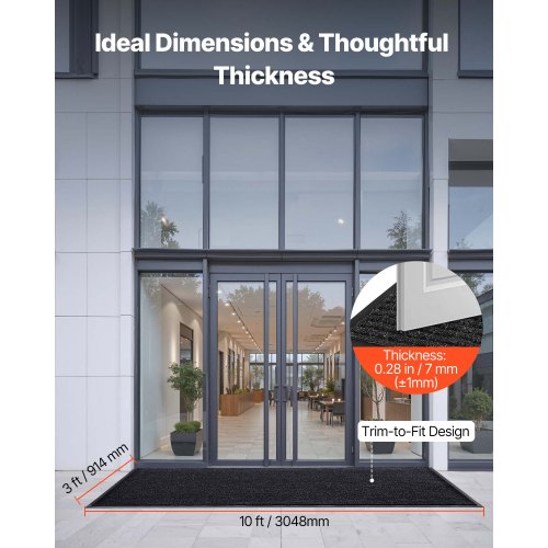 ytterdörrsmatta, 3048 x 914 mm kommersiell golvmatta för inomhus och utomhus, snygg randig industriell matta med PVC-baksida, kraftig tvättbar entrématta för hall, balkong, garage, grå |  EU