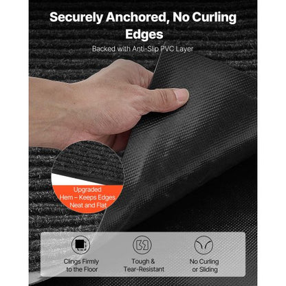 ytterdörrsmatta, 3048 x 914 mm kommersiell golvmatta för inomhus och utomhus, snygg randig industriell matta med PVC-baksida, kraftig tvättbar entrématta för hall, balkong, garage, grå |  EU