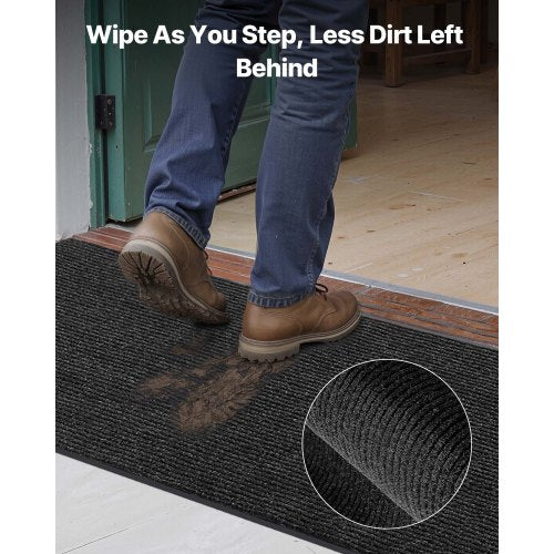 ytterdörrsmatta, 3048 x 914 mm kommersiell golvmatta för inomhus och utomhus, snygg randig industriell matta med PVC-baksida, kraftig tvättbar entrématta för hall, balkong, garage, grå |  EU