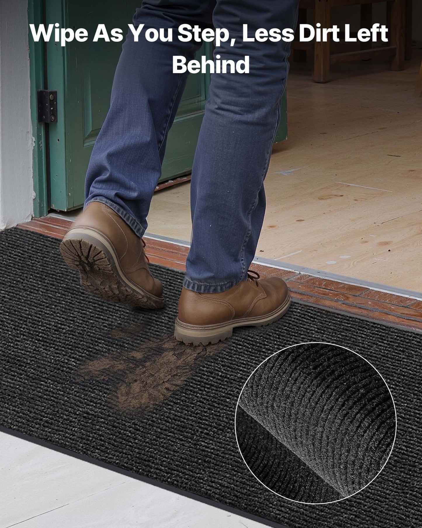 Front Door Mat, 10 x 3 ft Commercial Floor Mat for Indoor and Outdoor, Stylish Striped Industrial Carpet with PVC Backing, Heavy Duty Washable Entry Rug for Hallway, Balcony, Garage, Grey