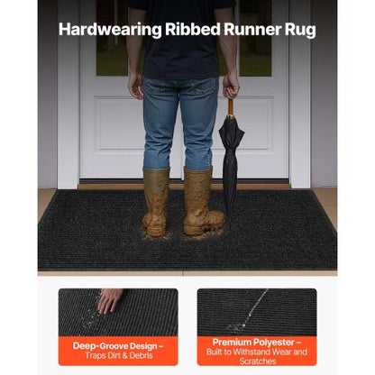 ytterdörrsmatta, 1524 x 914 mm kommersiell golvmatta för inomhus och utomhus, snygg randig industriell matta med PVC-baksida, kraftig tvättbar entrématta för hall, balkong, garage, grå |  EU