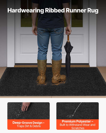 Front Door Mat, 5 x 3 ft Commercial Floor Mat for Indoor and Outdoor, Stylish Striped Industrial Carpet with PVC Backing, Heavy Duty Washable Entry Rug for Hallway, Balcony, Garage, Grey