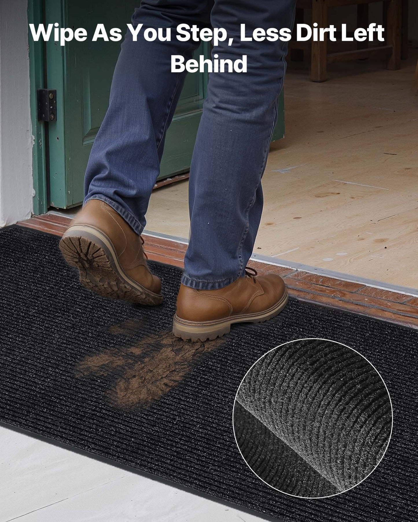Front Door Mat, 5 x 3 ft Commercial Floor Mat for Indoor and Outdoor, Stylish Striped Industrial Carpet with PVC Backing, Heavy Duty Washable Entry Rug for Hallway, Balcony, Garage, Grey