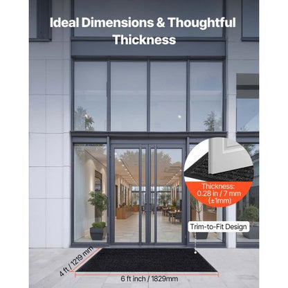 ytterdörrsmatta, 1829 x 1219 mm kommersiell golvmatta för inomhus och utomhus, snygg randig industriell matta med PVC-baksida, kraftig tvättbar entrématta för hall, balkong, garage, grå |  EU