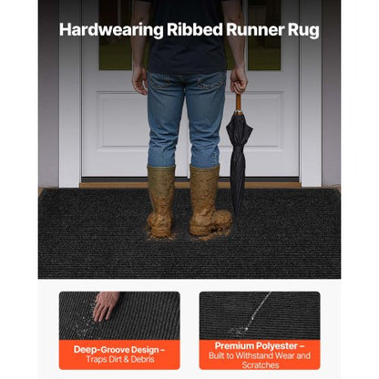 ytterdörrsmatta, 1829 x 1219 mm kommersiell golvmatta för inomhus och utomhus, snygg randig industriell matta med PVC-baksida, kraftig tvättbar entrématta för hall, balkong, garage, grå |  EU