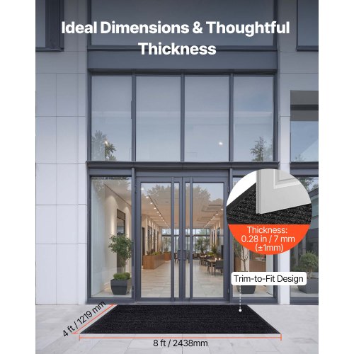 ytterdörrsmatta, 2438 x 1219 mm kommersiell golvmatta för inomhus och utomhus, snygg randig industriell matta med PVC-baksida, kraftig tvättbar entrématta för hall, balkong, garage, grå |  EU