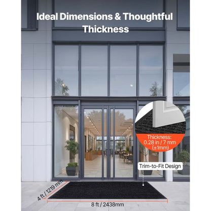ytterdörrsmatta, 2438 x 1219 mm kommersiell golvmatta för inomhus och utomhus, snygg randig industriell matta med PVC-baksida, kraftig tvättbar entrématta för hall, balkong, garage, grå |  EU