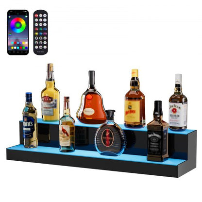 LED Lighted Liquor Bottle Display, 2 Tiers 30 Inches, Illuminated Home Bar Shelf with RF Remote & App Control 7 Static Colors 1-4 H Timing, Acrylic Drinks Lighting Shelf for Holding 16 Bottles