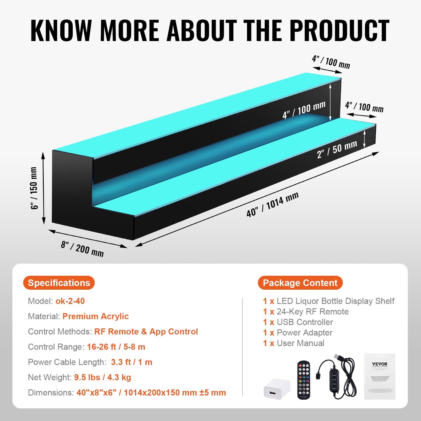 LED-beleuchtetes Barregal für Spirituosenflaschen, RF- und App-Steuerung, 40 Zoll, 2-stufig