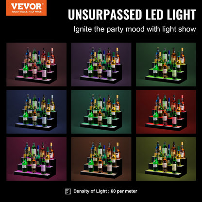 LED Lighted Liquor Bottle Display Bar Shelf RF & App Control 24" 3-Step