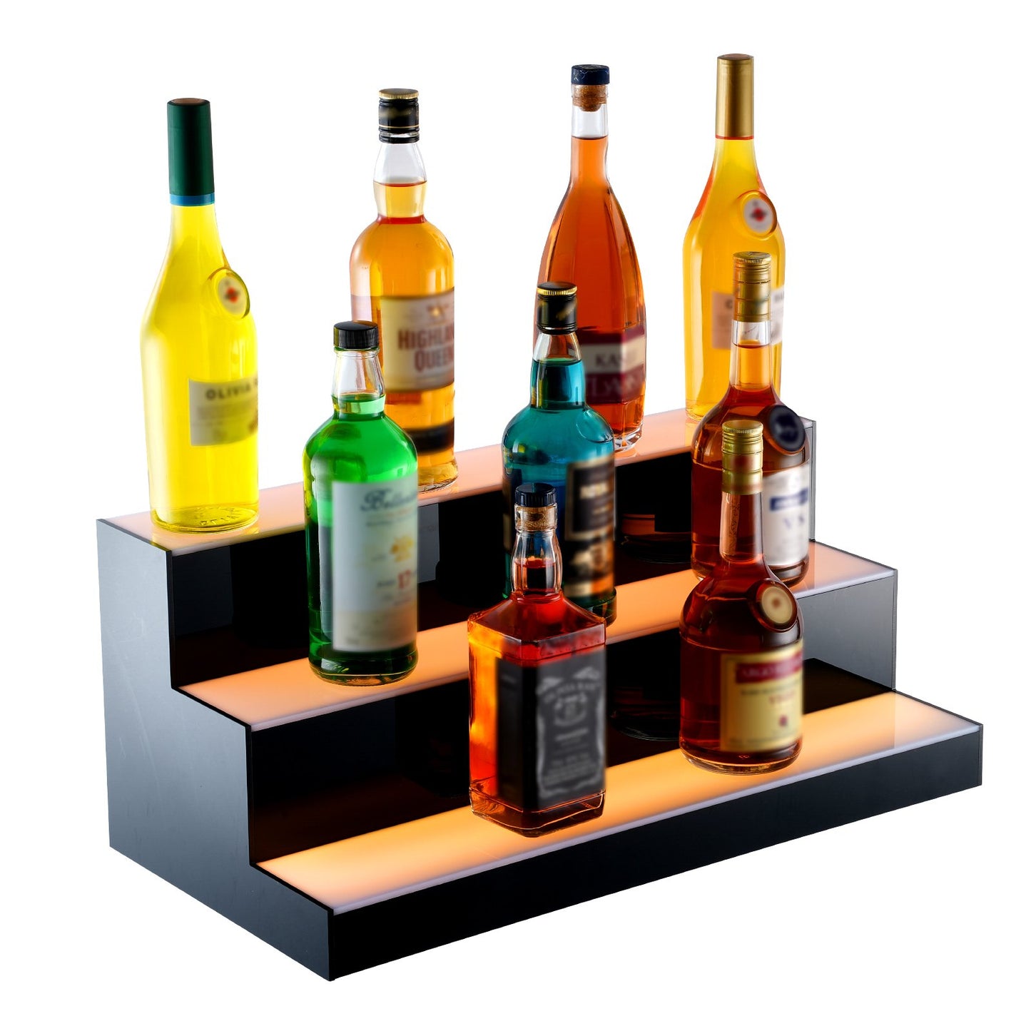 LED Lighted Liquor Bottle Display Bar Shelf RF & App Control 24" 3-Step