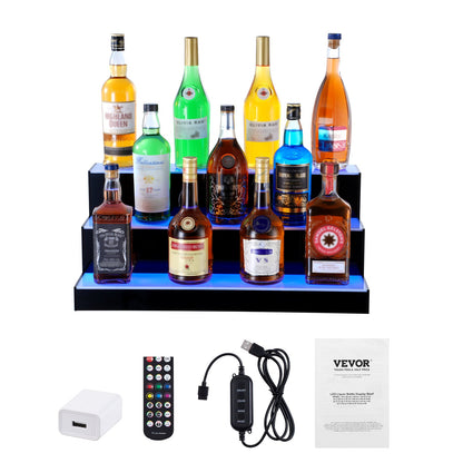 LED Lighted Liquor Bottle Display Bar Shelf RF & App Control 24" 3-Step