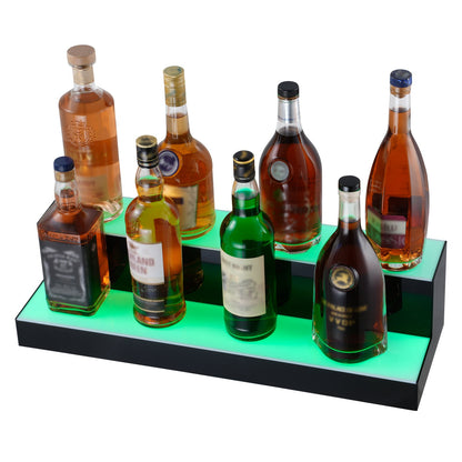 LED Lighted Liquor Bottle Display, 2 Tiers 24 Inch Commercial Illuminated Home Bar Shelf, 2 Steps Whiskey Rack Stand, Acrylic Drink Shelves with RF Remote & App Control, and Multicolor lighting