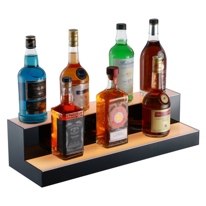 LED Lighted Liquor Bottle Display, 2 Tiers 24 Inch Commercial Illuminated Home Bar Shelf, 2 Steps Whiskey Rack Stand, Acrylic Drink Shelves with RF Remote & App Control, and Multicolor lighting