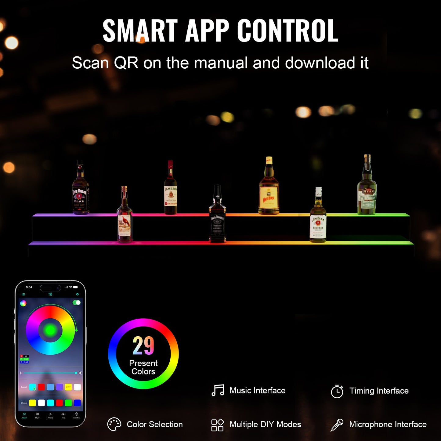 LED-upplyst spritflaska Display Bar Hylla RF & App Control 60" 2-Step