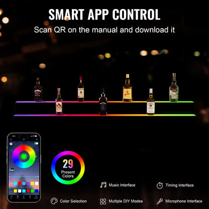 LED-upplyst spritflaska Display Bar Hylla RF & App Control 60" 2-Step