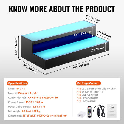 LED-beleuchtetes Barregal für Spirituosenflaschen, RF- und App-Steuerung, 16 Zoll, 2-stufig