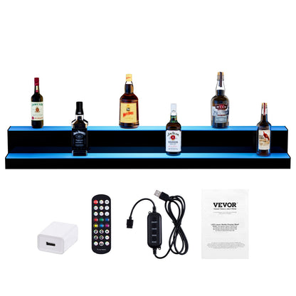 LED Lighted Liquor Bottle Display, 2 Tiers 48 Inch Commercial Illuminated Home Bar Shelf, 2 Steps Whiskey Rack Stand, Acrylic Drink Shelves with RF Remote & App Control, and Multicolor lighting