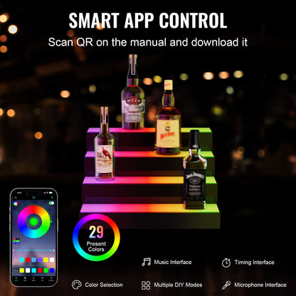 LED-upplyst spritflaska Display Bar Hylla RF & App Control 16" 3-steg