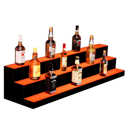 LED Lighted Liquor Bottle Display, 3 Tiers 48 Inch Commercial Illuminated Home Bar Shelf, 3 Steps Whiskey Rack Stand, Acrylic Drink Shelves with RF Remote & App Control, and Multicolor lighting