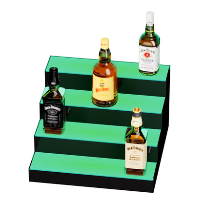 LED Lighted Liquor Bottle Display, 4 Tiers 16 Inch Commercial Illuminated Home Bar Shelf, 4 Steps Whiskey Rack Stand, Acrylic Drink Shelves with RF Remote & App Control, and Multicolor lighting