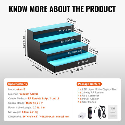 LED-beleuchtetes Spirituosenflaschen-Display, Barregal, RF- und App-Steuerung, 16" 4-stufig