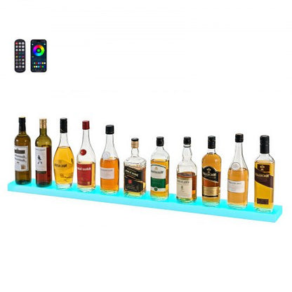 LED Lighted Liquor Bottle Display, 1-Tier 48 Inches Whiskey Rack, Supports USB, Illuminated Home Bar Shelf with RF Remote & App Control, 7 Static Colors, Acrylic Lighted Shelf for 12 Bottles