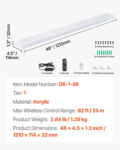 LED Lighted Liquor Bottle Display, 1-Tier 48 Inches Whiskey Rack, Supports USB, Illuminated Home Bar Shelf with RF Remote & App Control, 7 Static Colors, Acrylic Lighted Shelf for 12 Bottles