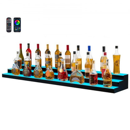 LED Lighted Liquor Bottle Display, 3-Tier 70 Inch, Illuminated Home Bar Shelf with RF Remote & App Control, 7 Static Colors, Acrylic Lighted Whiskey Shelf for 52 Bottles, Powered by Adapter Only
