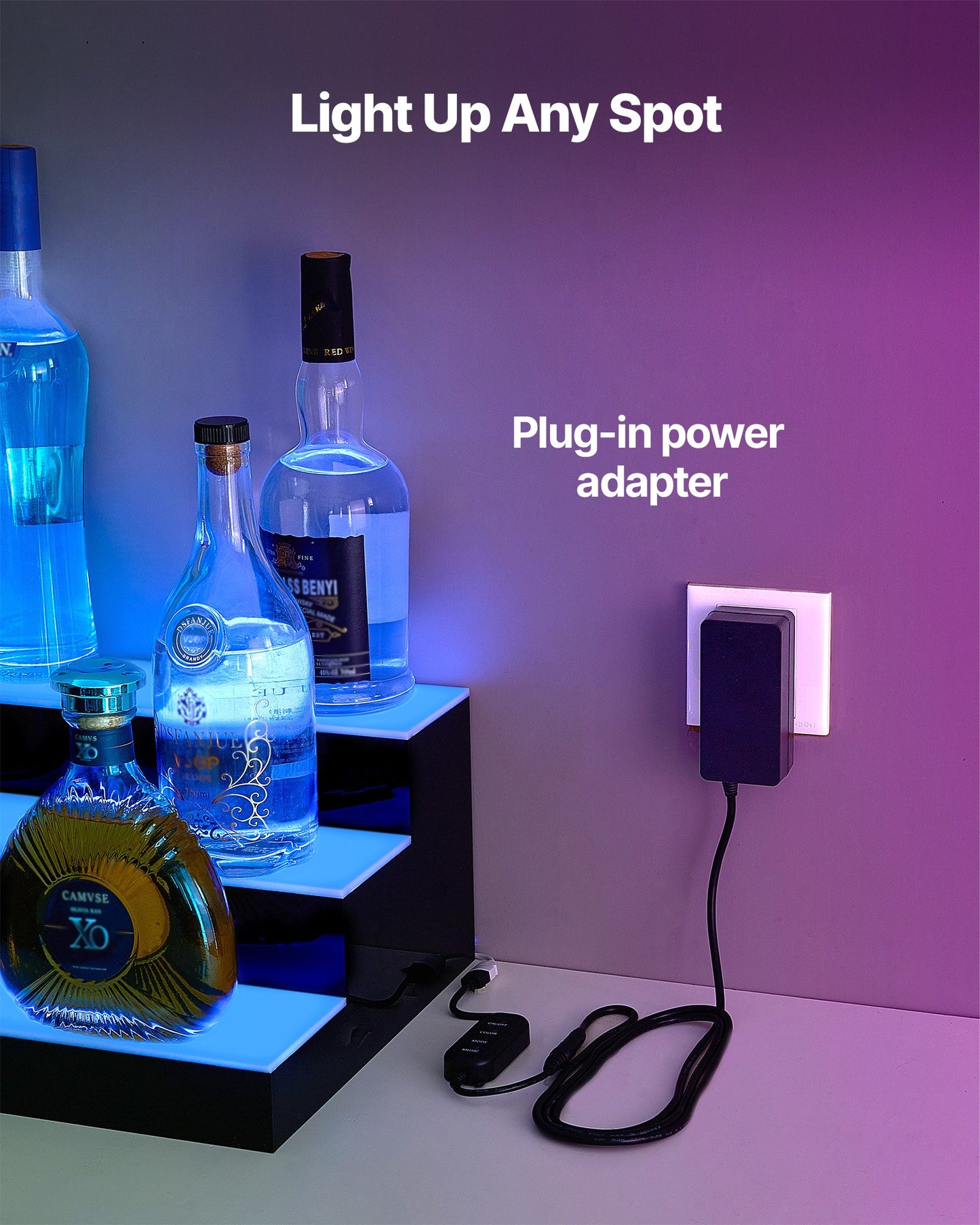LED Lighted Liquor Bottle Display, 3-Tier 70 Inch, Illuminated Home Bar Shelf with RF Remote & App Control, 7 Static Colors, Acrylic Lighted Whiskey Shelf for 52 Bottles, Powered by Adapter Only