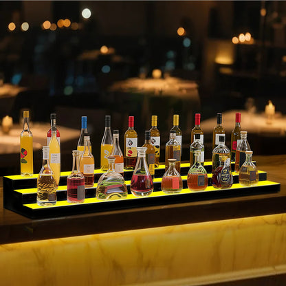 LED Lighted Liquor Bottle Display, 3-Tier 70 Inch, Illuminated Home Bar Shelf with RF Remote & App Control, 7 Static Colors, Acrylic Lighted Whiskey Shelf for 52 Bottles, Powered by Adapter Only