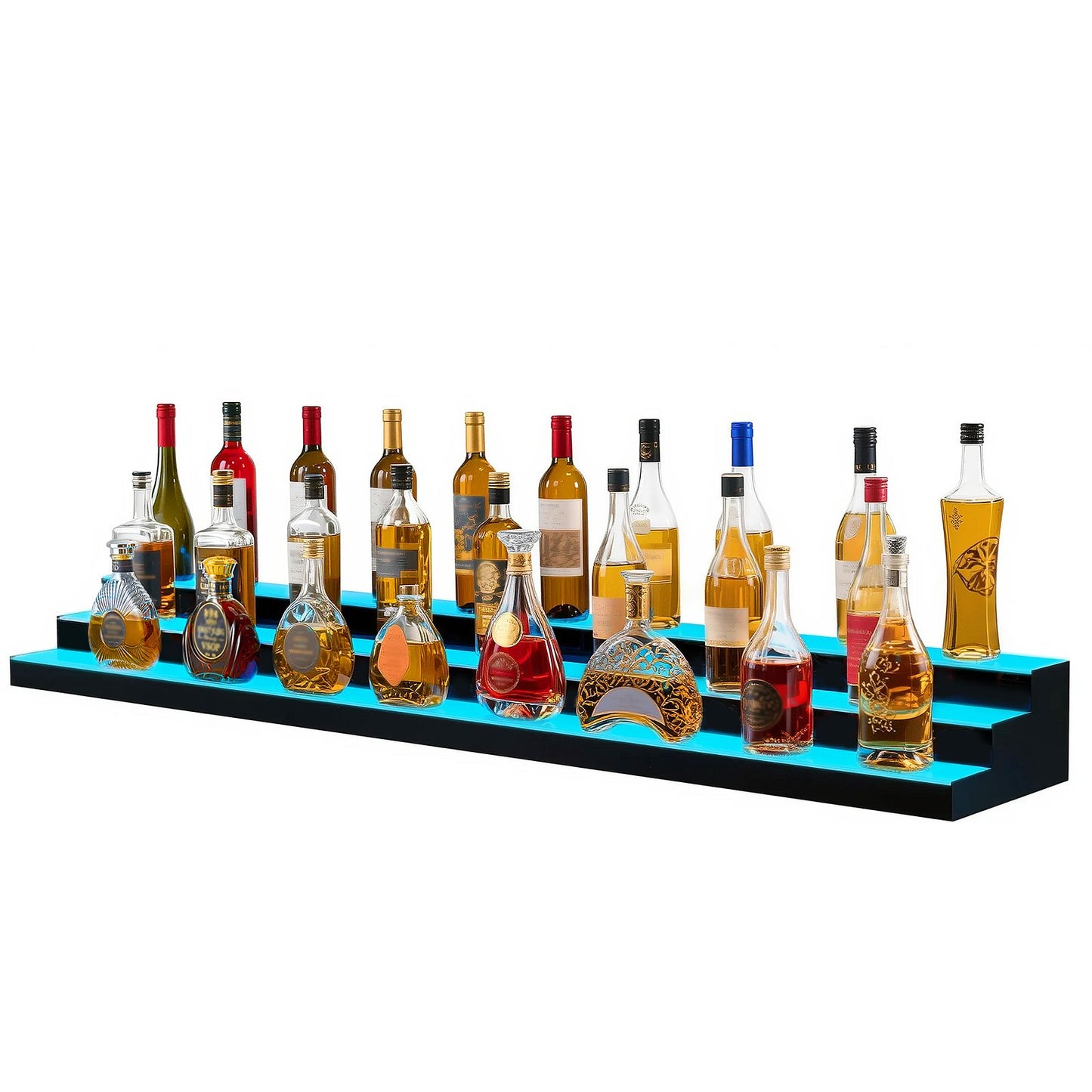 LED Lighted Liquor Bottle Display, 3-Tier 70 Inch, Illuminated Home Bar Shelf with RF Remote & App Control, 7 Static Colors, Acrylic Lighted Whiskey Shelf for 52 Bottles, Powered by Adapter Only